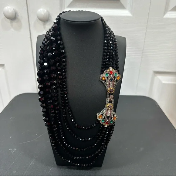 Heidi Daus  "Age of Elegance" Art Deco Black Beaded Necklace with Clasp - Picture 11 of 15